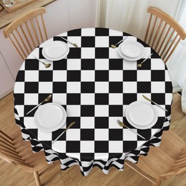 Ohocut Checkered Round Tablecloth, Black and White Round Table Cloths 60 Inch, Cute Retro Vintage Checkerboard Table Cloth Round Cover for Picnic, Racing Party, Dinner, Waterproof Tablecloth