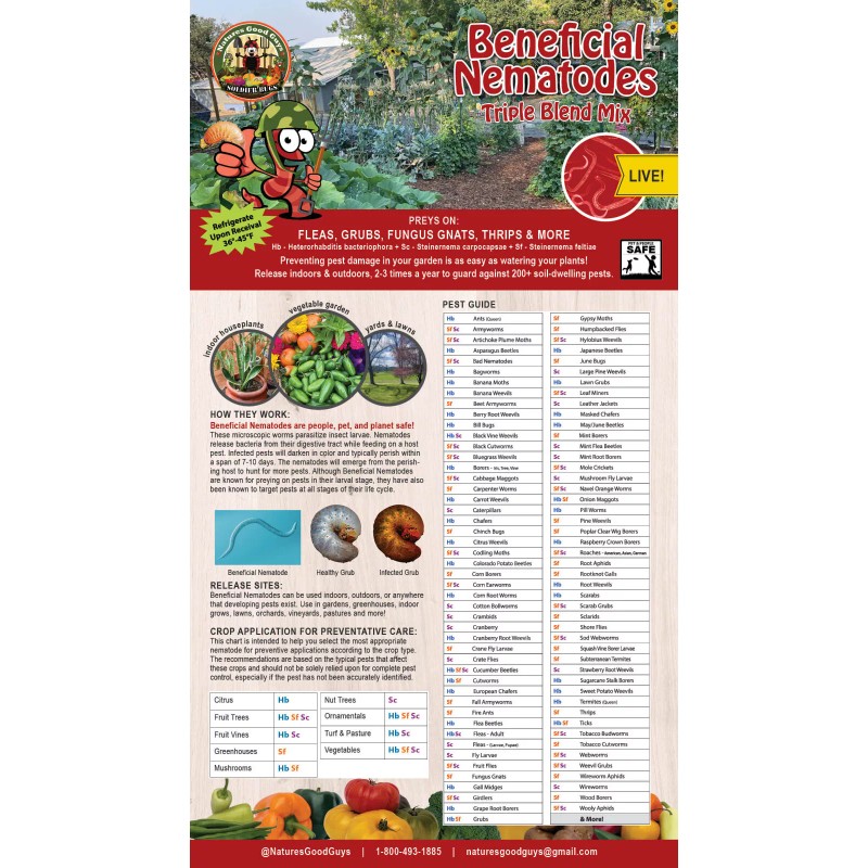 NaturesGoodGuys 30 Million Beneficial Nematodes Triple Blend HB+SC+SF Targets 200+
