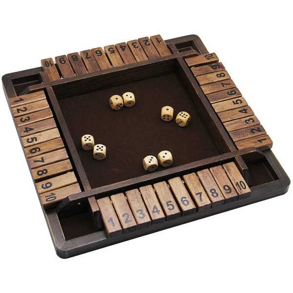 Juegoal Wooden 4 Players Shut The Box Dice Game, Classics Tabletop Version and Pub Board Game, 12 inch