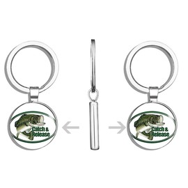 HJ Media Oval Largemouth Bass Catch & Release (Fish Fishing Lure) Metal Round Metal Key Chain Keychain Ring