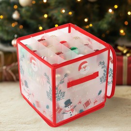 EDWINENE Christmas Bauble Storage Box,Christmas Ornament Storage Box, 64 Compartment Christmas Storage Box With Dividers for Christmas Ornament Decorations (Santa)