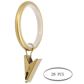 Meriville Drapery Curtain Rings with Clip - 1.5-Inch Inner Diameter, Fits Up to 1 1/4-Inch Rod (Set of 28 with Insert, Royal Gold)