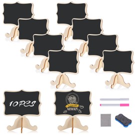 10 Pcs Wooden Mini Chalkboards Signs, Small Chalk Boards with Stands, Tabletop Blackboard Food Labels, Blackboards Memo, Erasable Message Board Sign, Chalkboard Set for Home Furnishings, Price Tags