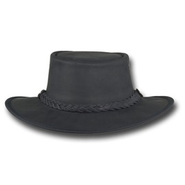 Barmah Hats Foldaway Bronco Leather Hat 1060BL / 1060BR / 1060RU (XLarge, Black)
