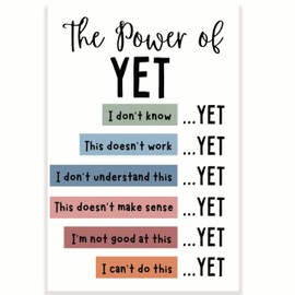 The Power of Yet Classroom Poster - Positive Motivational Inspiring - Positive Thinking - 12 x 18 Inch - Classroom Decor - Classroom Must Haves - Back To School Decor - CPS0184