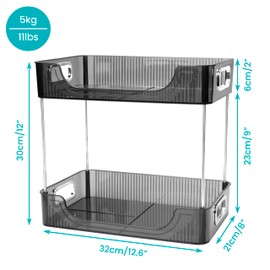 Belle Vous 2 Tier Under Sink Shelf Made of Plastic - Standing Kitchen Organiser Shelf for Bathroom, Cabinet, Pantry, Washbasin & Office - For Spices, Cosmetics & Desk Utensils