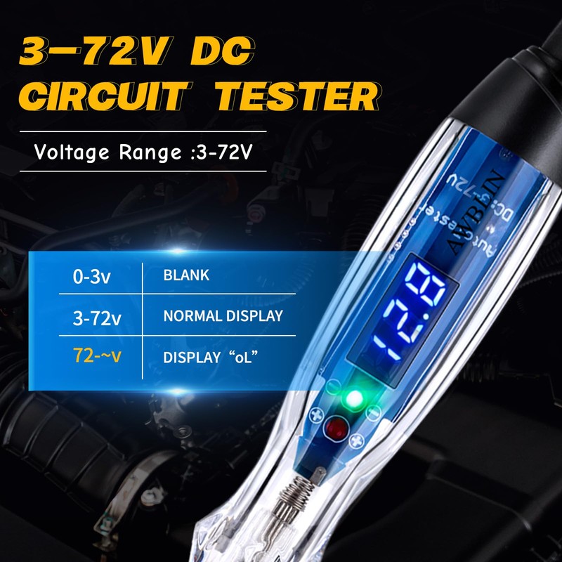 Test Light Probe Kit, 3-72V DC LED Digital Automotive Circuit