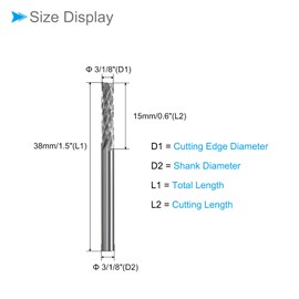 CoCud Tungsten Carbide Rotary Burrs File, 1/8" Shank 1/8" Dia, Double Cut Cylinder Shape Rotary Burrs Tool - (Applications: for Metal Carving), 2-Pieces