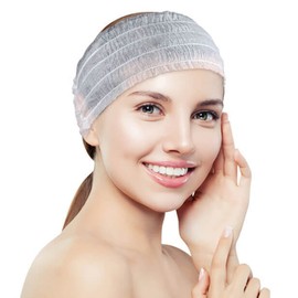 ZERONOWA Disposable Hair Bands Non-woven Hair Caps Headbands for Face Wash Bath Travel (White/100pcs)