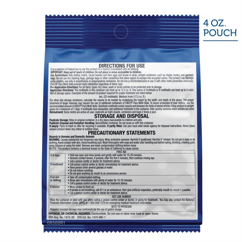 Enoz Para Moth Balls, Kills Clothes Moths and Carpet Beetles,
