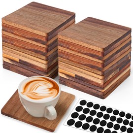 26 Pieces Unfinished Wood Coasters, 4 Inch Square Acacia Wooden Coasters for Crafts with Non-Slip Silicon Dots for DIY Stained Painting Wood Engraving Home Decoration