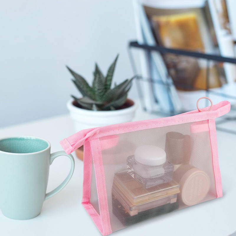 FuninCrea Mesh Makeup Bag Nylon Small Toiletry Bag with Zipper,