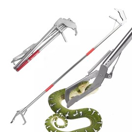 Riomhorry 50" Snake Tongs Collapsible Grabber Tool, Professional Reptile Snake Catcher, 3 Foldable Sections Snake Hook,Stainless Steel Snake Pole Handling Tools