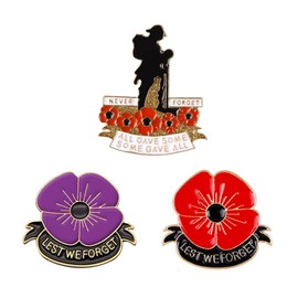 Acxico 3Pcs Never Forget Red Poppy Pin Brooch and Lest We Forget Enamel Poppy Brooches Pins Flowers Badge Brooch