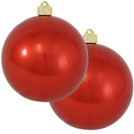 Christmas By Krebs 6" (150mm) Shiny True Love Red [2 Pieces] Extra Large Solid Oversized Huge Big Outdoor Plastic, UV Ball Ornament Hanging Tree Decorations
