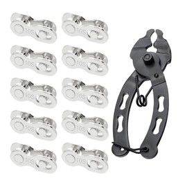 10 PCS Bike Missing Links for 10 Speed Chain Reusable Steel Quick Bike Chain Link Units for MTB Mountain Bikes Magic Buckle Replacement Parts with Bike Link Plier Tool
