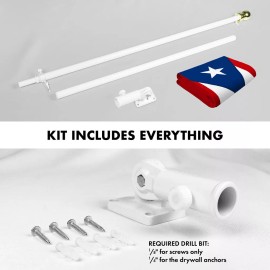 G128 Combo: 6 Ft Flagpole White & Puerto Rico Flag 3x5 Ft Emb 220GSM Spun Poly