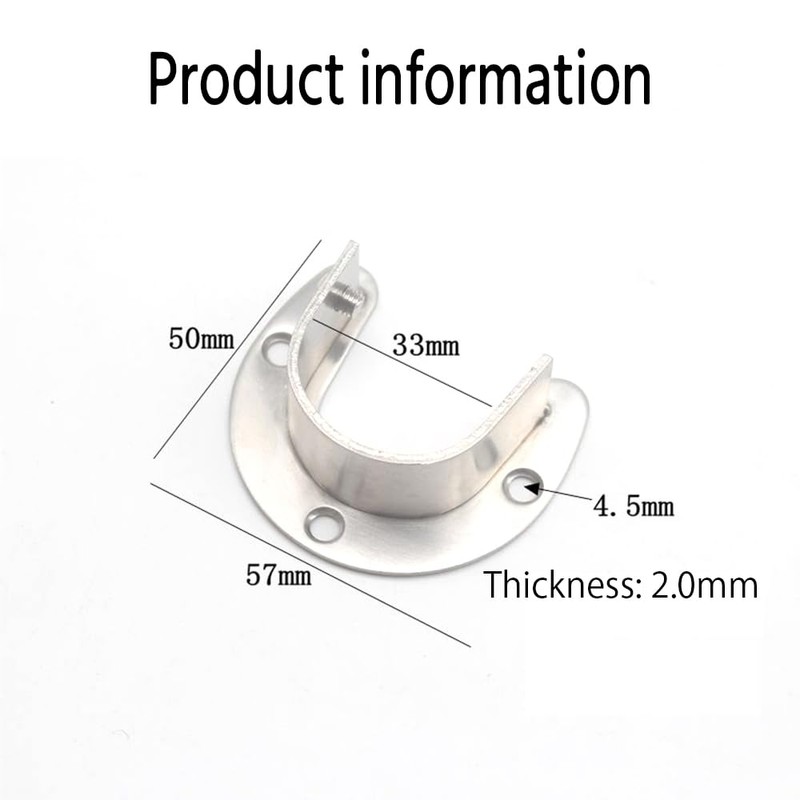 2 Packs Stainless Steel Wardrobe Bracket U-Shaped Rod Socket Flange