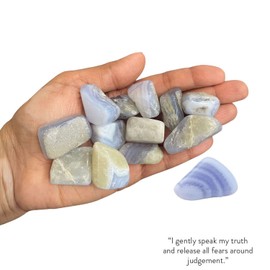 BellaMira Blue Lace Agate Tumblestone Healing Crystal, Single Polished Stone, Healing Crystal for Intellect, Focus, Acceptance, Unconditional Love, Communication, Clarity, Peace, Harmony