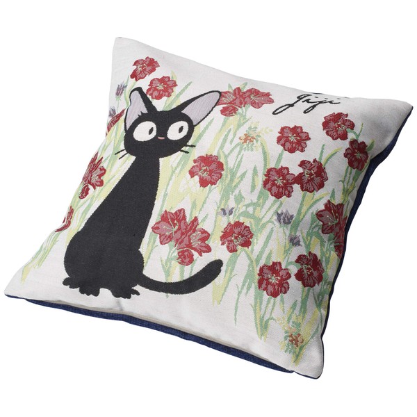 Marushin 1145010400 Ghibli Kiki's Delivery Service Jiji Cushion, 17.7 x 17.7 inches (45 x 45 cm), Red Flowers, Removable Cover