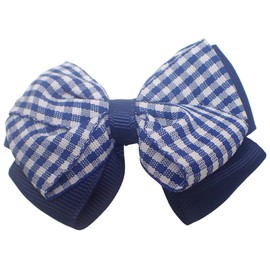 Topkids Accessories 6pcs set Hair Clips, Hair Bows, Hair Bobbles, Hair ties, Gingham school uniform Hair Accessories for Girls, Hair Grips, Kids Hair Accessories, Gingham pattern (Navy Blue)