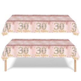 30th Birthday Table Decoration 2pcs Rose Gold 30th Table Cloth,Happy 18th Birthday Tablecloth for Girls,Women ,137*274cm Plastic Tablecloths Table Cover 30th Birthday Decorations for Him Her