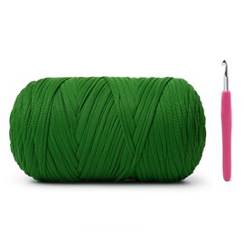 Soft Tshirt Crochet Yarn, 400g/114yds High Elastic Hand Knitting Yarns, Thick T Shirt Yarn for Crocheting Bags, Baskets, Cushions, DIY Crafts（Grass Green）