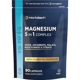 Magnesium Glycinate 5-in-1 Complex | Bisglycinate, Citrate, Malate, Oxide & Ascorbate | 90 Vegan Capsules | 400mg Elemental | 100% Recyclable Packaging | by Horbaach