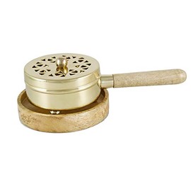 NKLaus 2217 Incense Pan Brass Golg with Wooden Coaster Frankincense Tree Resins Herbs