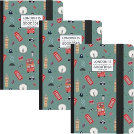 3 x Legami London Themed A6 Paper Notebook w Back Pocket & Elastic Closure | 164 Lined & 24 Detachable Pages | Portable Diary Journal | Ideal for Writing Notes at School Office & Work