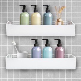 Shuntong Premium Shower Caddy, 2 Pack White, Rustproof Stainless Steel Shower Organizer and Storage, No Drill Shower Shelves, 25 Pound Weight Capacity