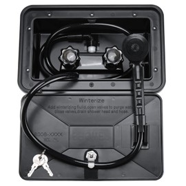 NovelBee RV Exterior Shower Box Kit,Outdoor Shower Box Kit Faucet Replacement with Shower Head and Coiled Hose for RV,Camper,Van,Travel Trailer,Boat (Black)