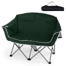 MAT EXPERT Double Camping Chair, Oversized Heavy-Duty Lawn Chair w/Carry Bag, Cup Holder & Load Capacity up to 660 LBS, Portable 2-Person Loveseat for Beach, Fishing, Lawn, Field & Travel, Green
