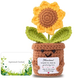 Aruigu Gifts for Women, Girlfriend, Gifts for Mum, for Sisters, Positive Potato, German Replacement Series, Crocheted Gifts, Inspirational Gifts for Colleague Wife, Yellow (sunflower), 10 cm