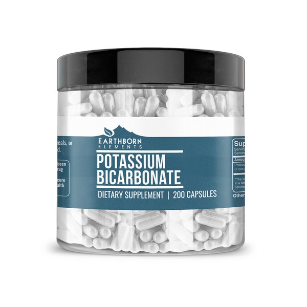 Earthborn Elements Potassium Bicarbonate 200 Capsules, Pure & Undiluted, No Additives