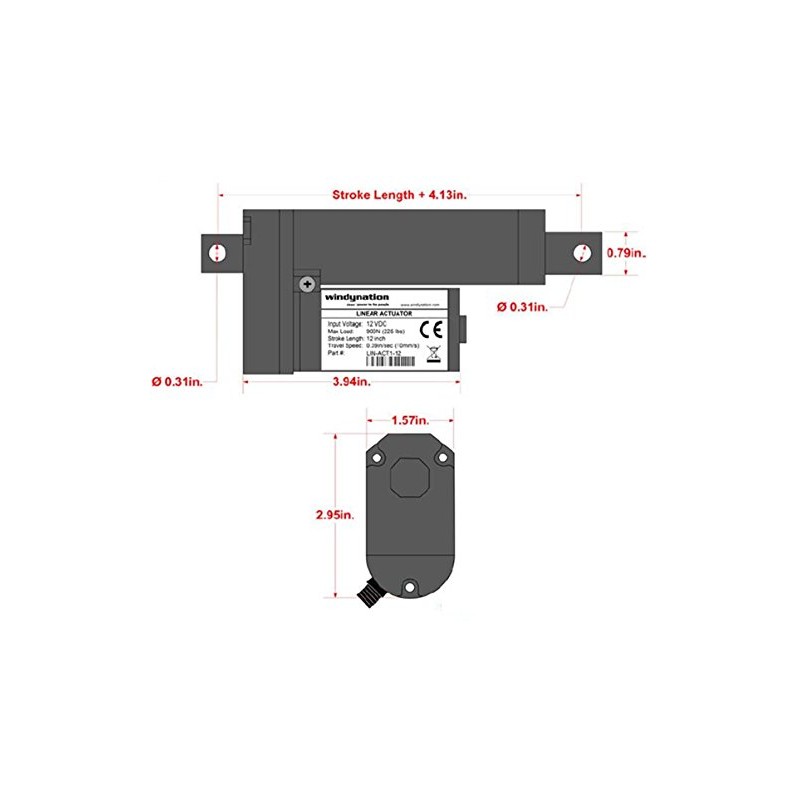 WINDYNATION 4 Inch 4" Stroke Linear Actuator 12 Volt 12V
