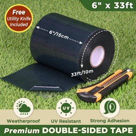 Linghou Double Sided Artificial Grass Tape 6" x 33' Glue Backed Self Adhesive Turf Tape for Synthetic Turf Installation on Concrete Tile Wood Floors Indoor Outdoor Hard Surfaces Durable