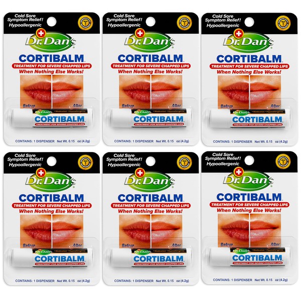 Dr. Dan's Cortibalm- 6 Pack - for Dry Cracked Lips - Healing Lip Balm for Severely Chapped Lips - Designed for Men, Women and Children