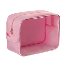 YogoRun Clear Large Makeup Bag Travel Essentials Toiletry Bag Cosmetic Pouch Gifts for Women Nylon Bathroom Bag (XL, Light Pink)