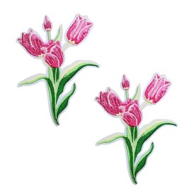 2 PCS Pink Tulip Patch Beautiful Flower Embroidered Iron On Patches