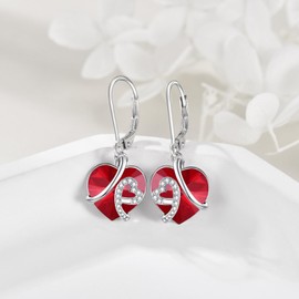 AOBOCO Women's Heart Earrings, 925 Sterling Silver Hoop Earrings, Dangle with Blue Crystals, Birthday Gifts for Wife Mother, Sterling Silver, Opal