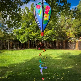 In the Breeze Hummingbird Flowers 6-Panel Kinetic Hot Air Balloon Wind Spinner,11" W x 17" H, 26" Tail,1047