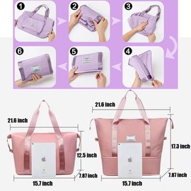 Large Capacity Folding Travel Duffel Bag, Tote Sports Gym Bag, Shoulder Overnight Weekender Bag for Women & Men, Hospital bag, Expandable Duffel Bag with Trolley Sleeve/Wet Pocket.