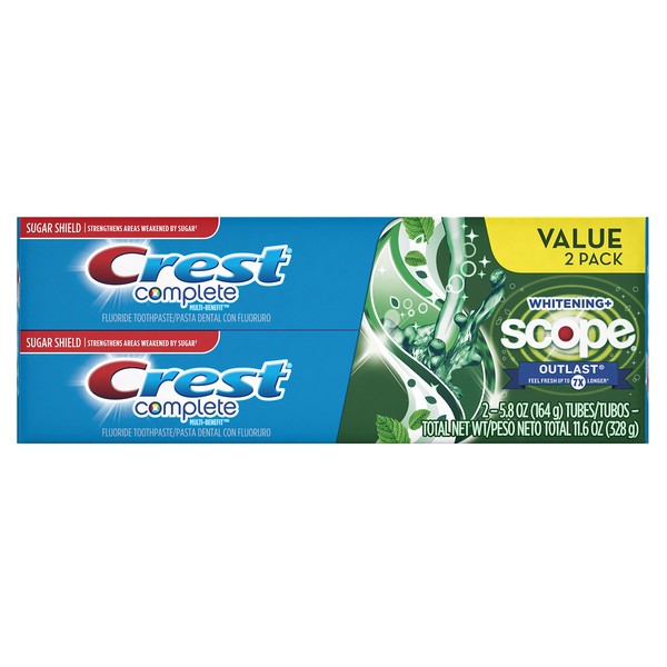 Crest Complete Multi Benefit Scope Outlast Fresh Breath Whitening Toothpaste Mint 5.8 Ounce (Pack of 2)