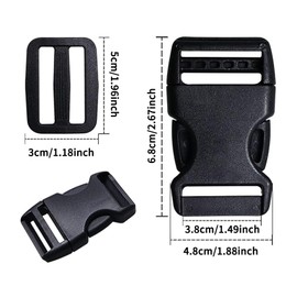 CMBBZZY Set of 6, 38mm Plastic Rrucksack Buckles with Adjustable Slide Fasteners for Handbag, Rucksack and Luggage Straps - Black