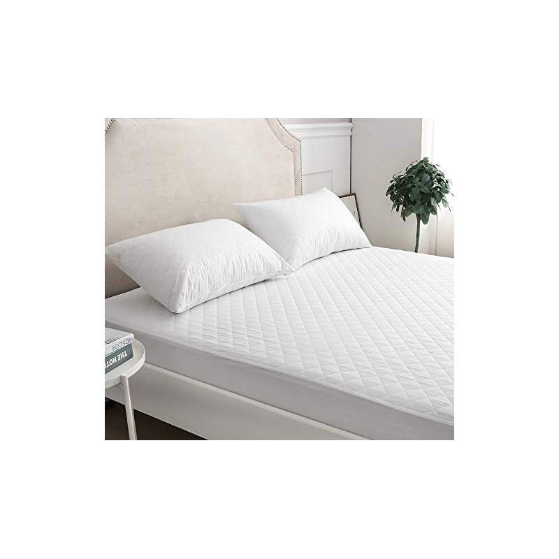 Poly-Cotton Quilted Mattress Protectors 30cm Deep Fitted Skirt Non-Noisy Hotel