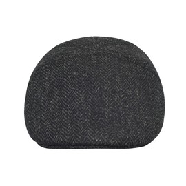 Sterkowski Ivy Five Cap, Harris Tweed Peaked Cap for Men and Women, Elegant Practical Flat Cap, Black/Charcoal Herringbone