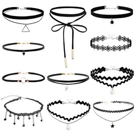 XYTAHDM 11 Stücke Gothic Choker Halsband für Damen Frauen Leder Halskette Set Metall Ring Halsband Schwarz Punk Rock Gothic Halsband Kragen für Frauen Zubehör