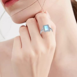 SCZKLAQ Moonstone Ring for Women 925 Sterling Silver Moonstone Rings Square Moonstone Jewelry for Women