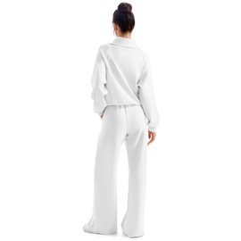SUUKSESS Women 2 Piece Lounge Matching Sets Wide Leg Sweatpants Half Zip Oversized Sweatshirts (White, XS)